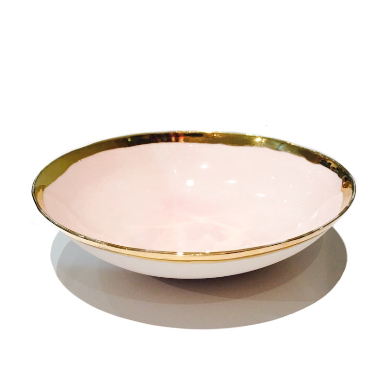 Golden Rimmed Medium Bowl - Pink