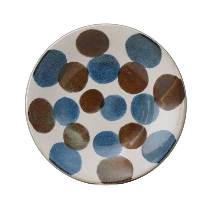 Blue Pattern Large Dinner Plate Blue and Brown Spots