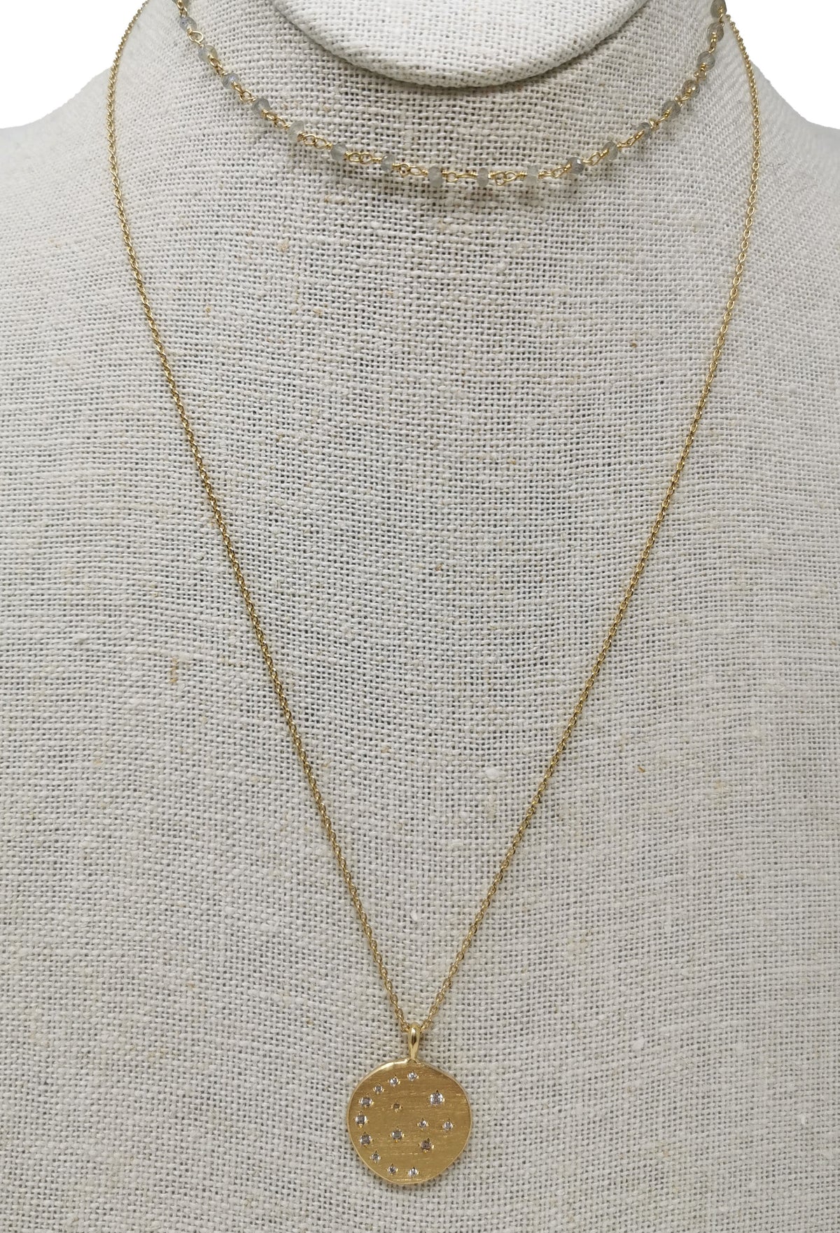 Sharm Necklace - Labradorite & Moonlight Zirconium Medallion