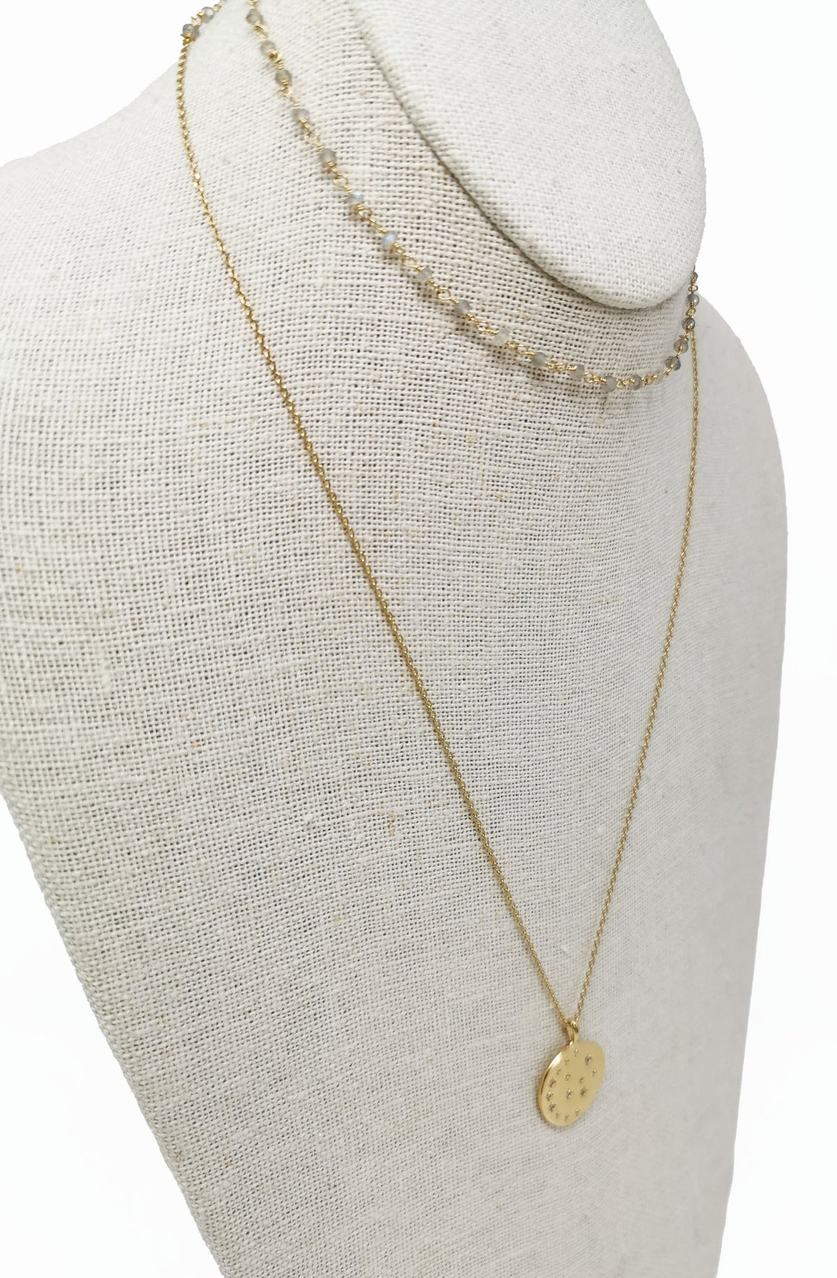 Sharm Necklace - Labradorite & Moonlight Zirconium Medallion