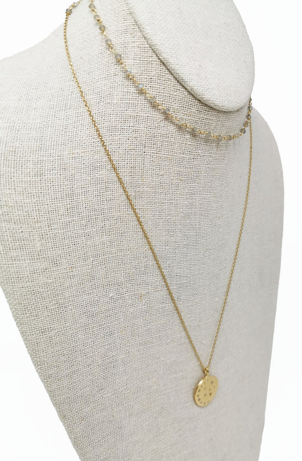 Sharm Necklace - Labradorite & Moonlight Zirconium Medallion