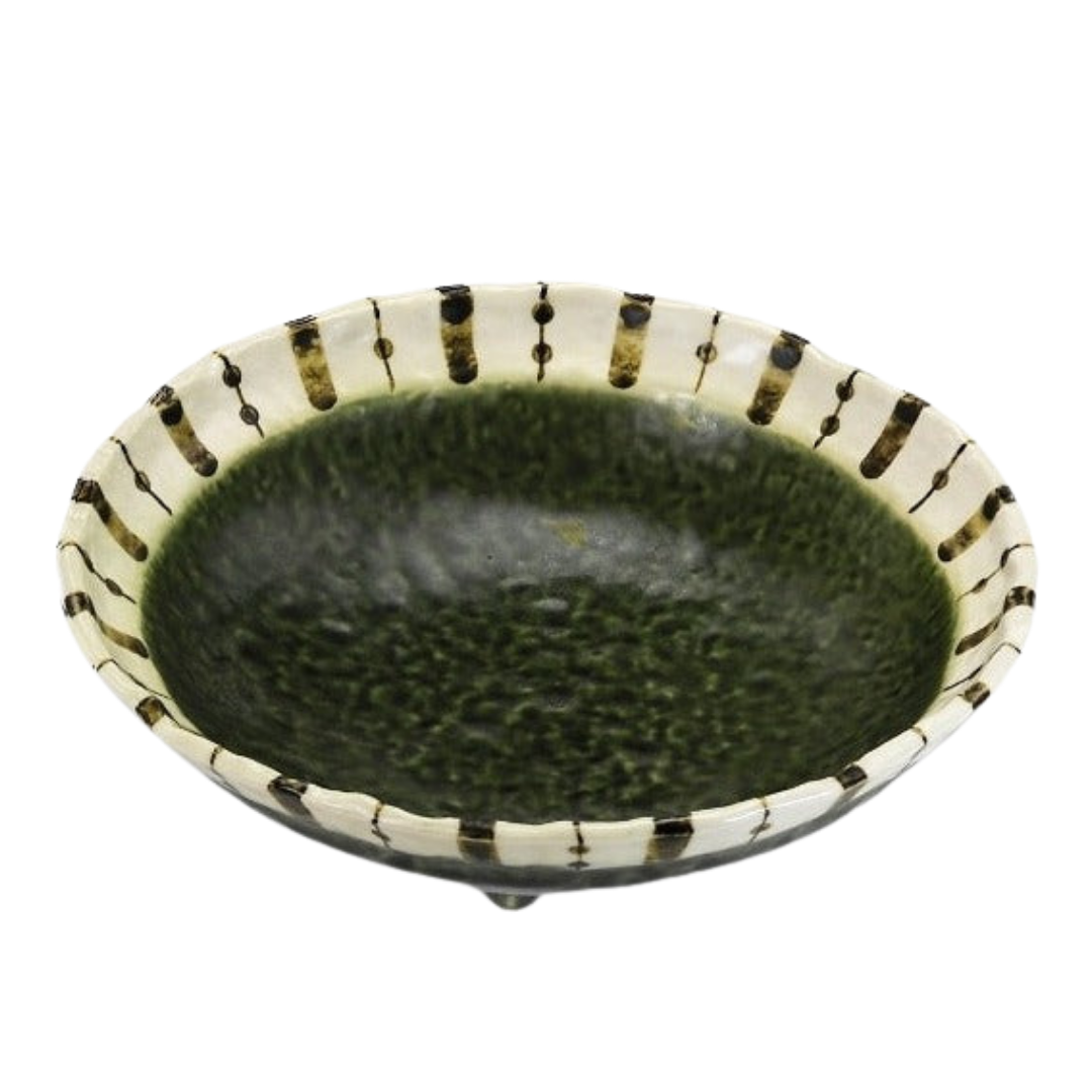 Japanese Ceramic Black + Green Salad Bowl