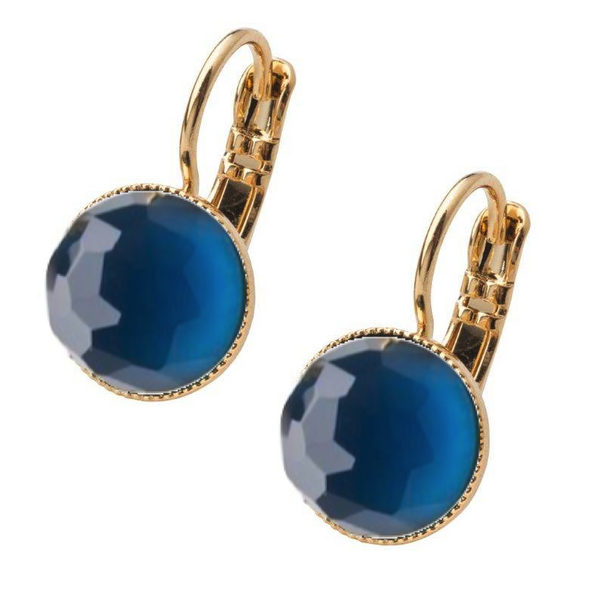 Pom Crystal Earrings Short Dark Blue