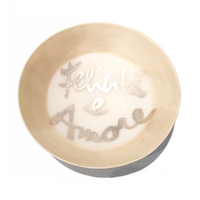 Porcelain Bowl - Taupe Ring with Silver Writing