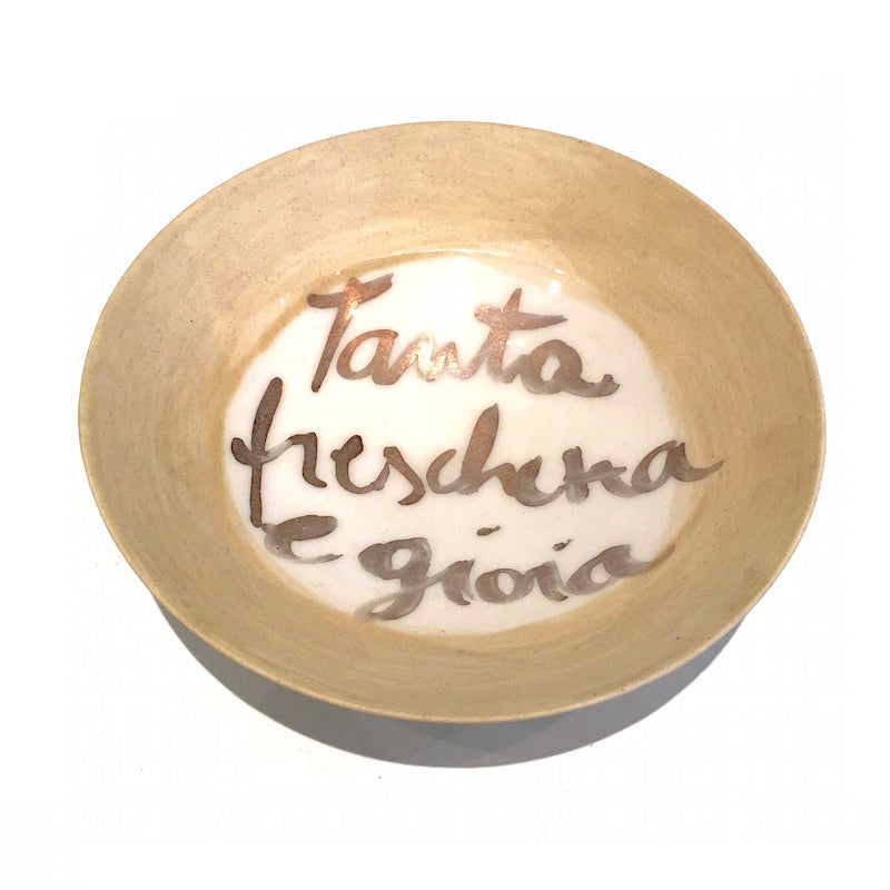Porcelain Bowl - Taupe Ring with Silver Writing