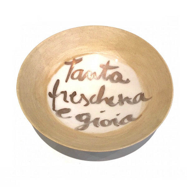 Porcelain Bowl - Taupe Ring with Silver Writing