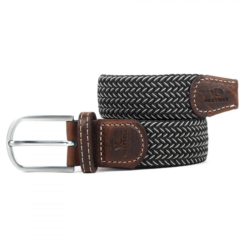 Braided belt in dark brown and white with brown leather detail