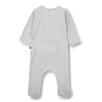 back view of grey baby jumpsuit