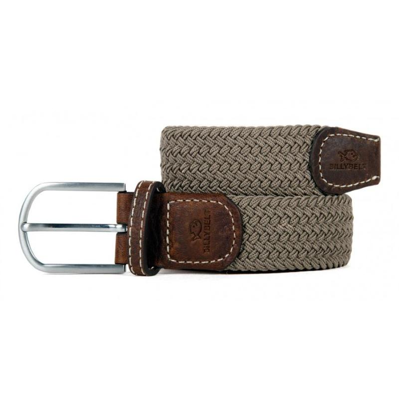 Taupe grey belt with leather detail and silver buckle