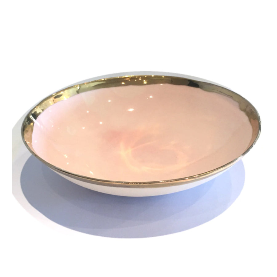Golden Rimmed Large Bowl - Pink