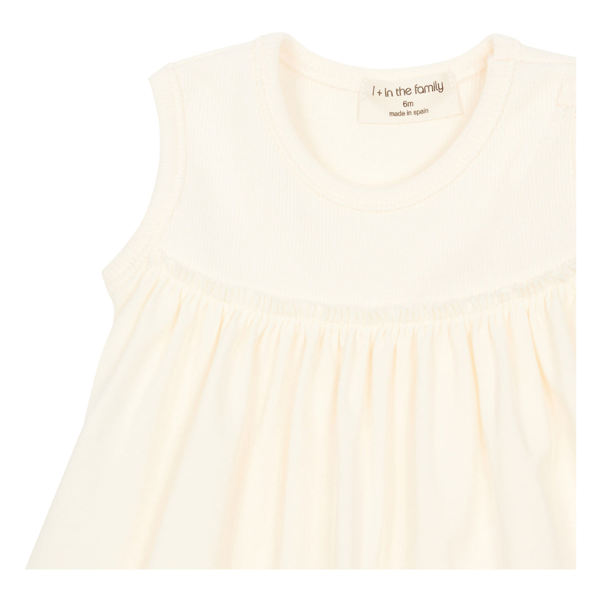 Closeup material view of organic cotton on white baby dress
